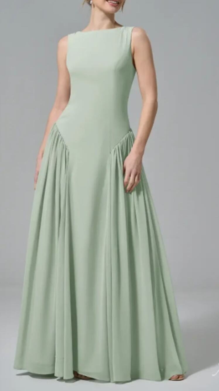 AW BRIDAL 2 XS sage green Claudine chiffon bridesmaid party maxi dress NEW b44